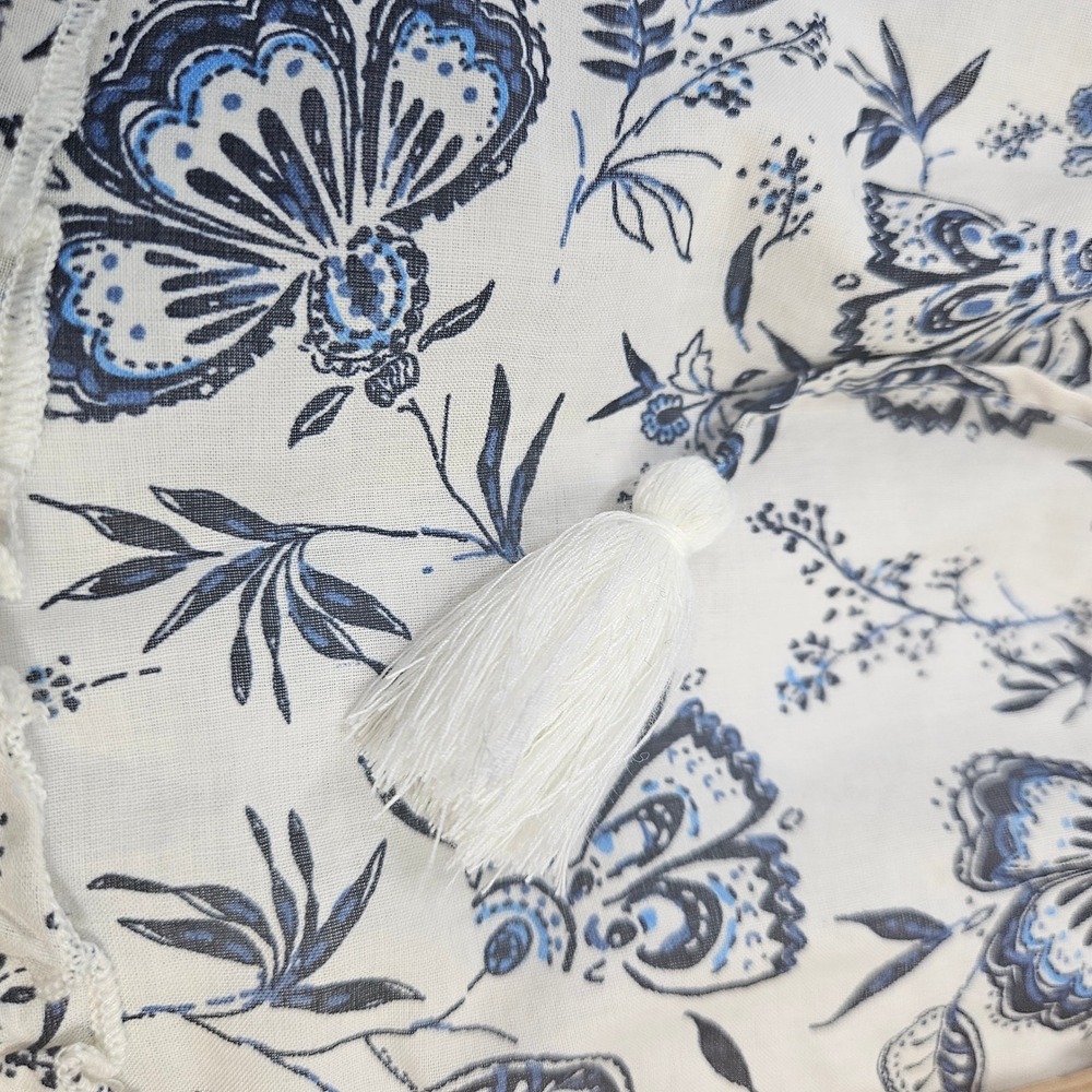 Beachlunchlounge Blue White Floral Cotton Mini Skirt Smocked Waist Small - Picture 6 of 6